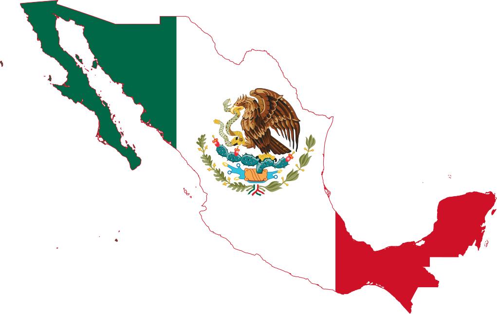 Map of mexico featuring the mexican flag