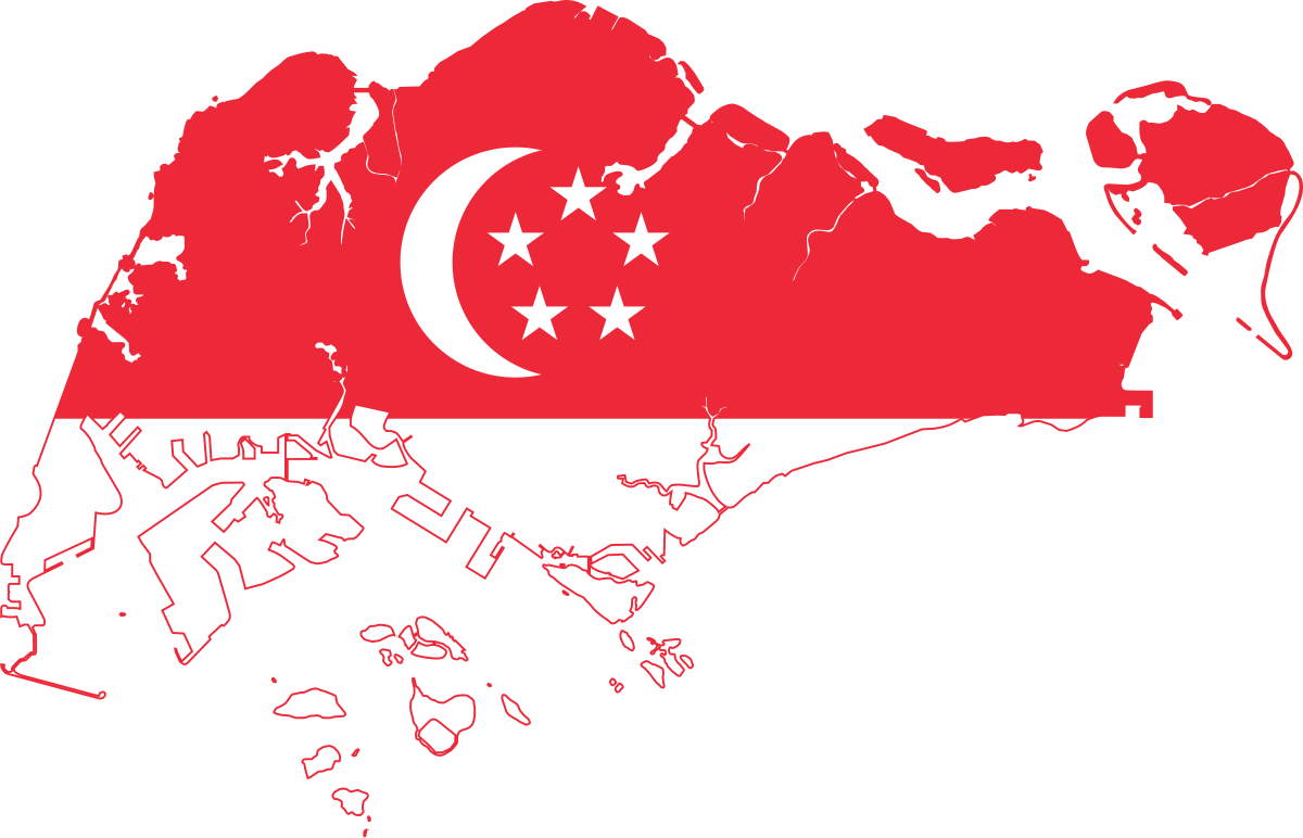 Map of singapore featuring the singapore flag