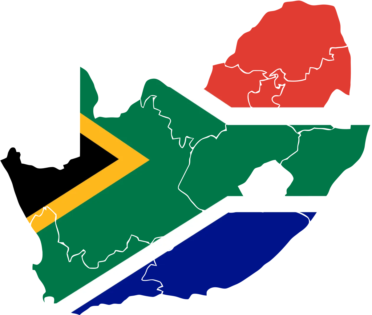 Map of south africa featuring the south african flag